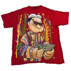 Retro Popeye Coogi Sweater Hip Hop Inspired Changes Red T-Shirt Size 1XL EUC